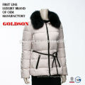 Women Big Fox Fur Collar Down Jacket With Leather Waist Belt winter jacket